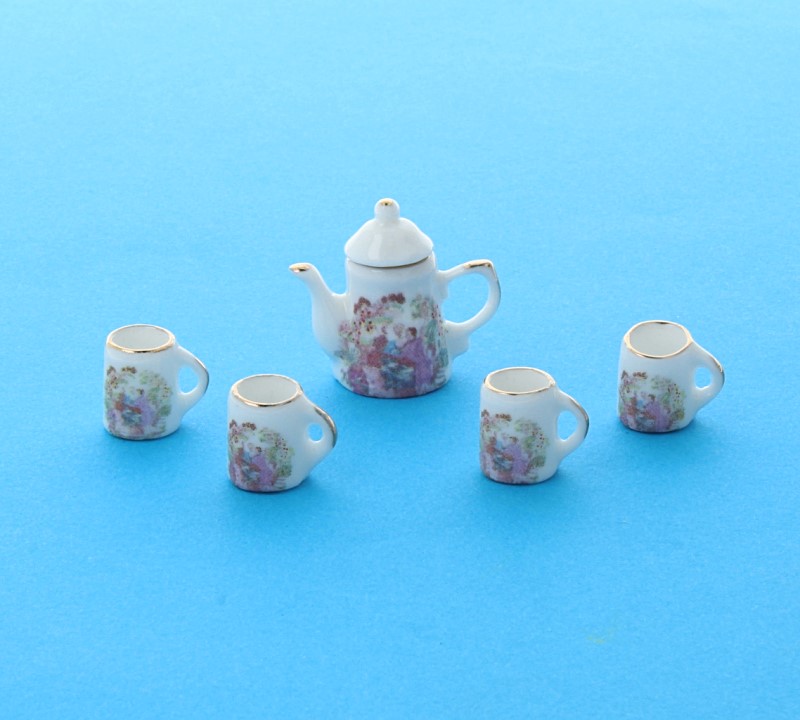 1/12th salle à manger WARE CHINE céramique thé ensemble maison de poupées miniatures Fleur Bleu Set 