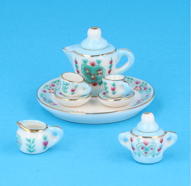 1/12 casa delle bambole miniatura 15 pezzi bianco in ceramica Tè Caffè Set stoviglie DECORO 