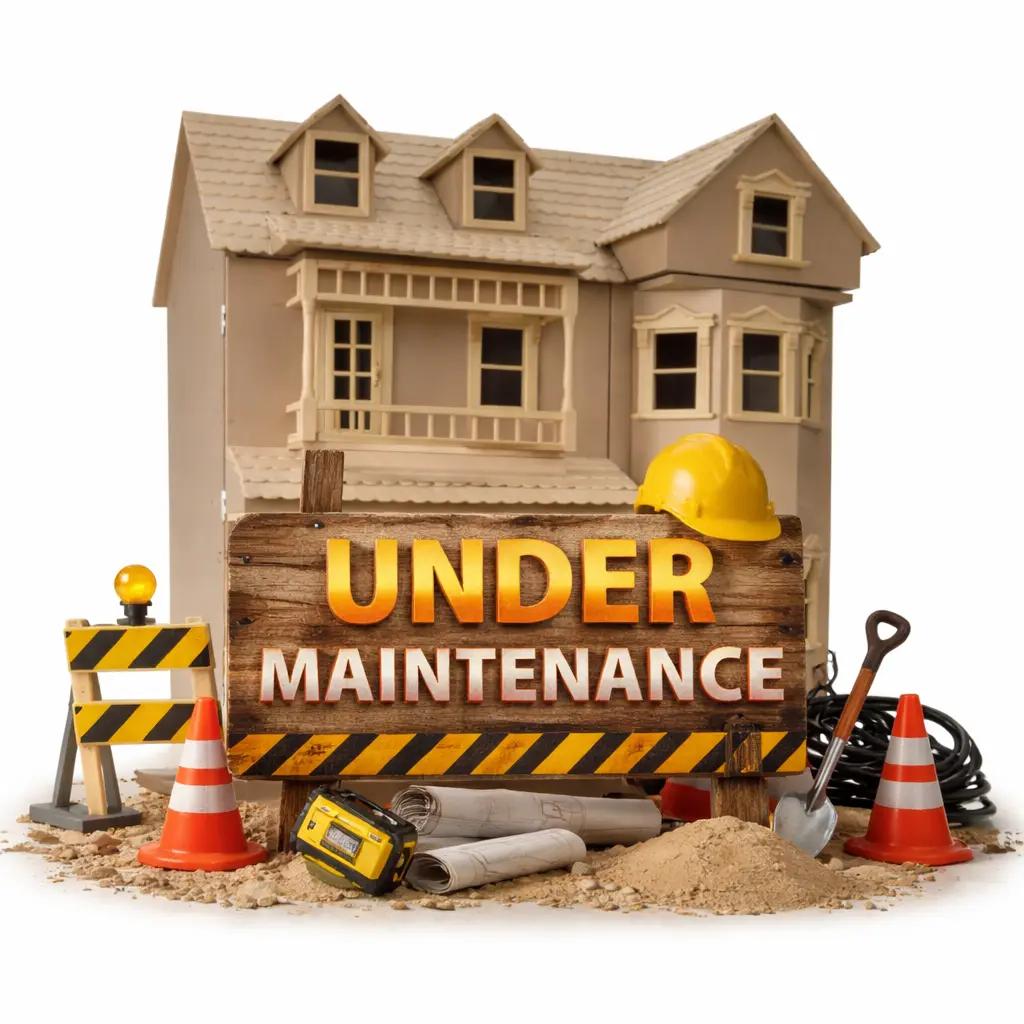 Miniature dollhouse under maintenance illustration
