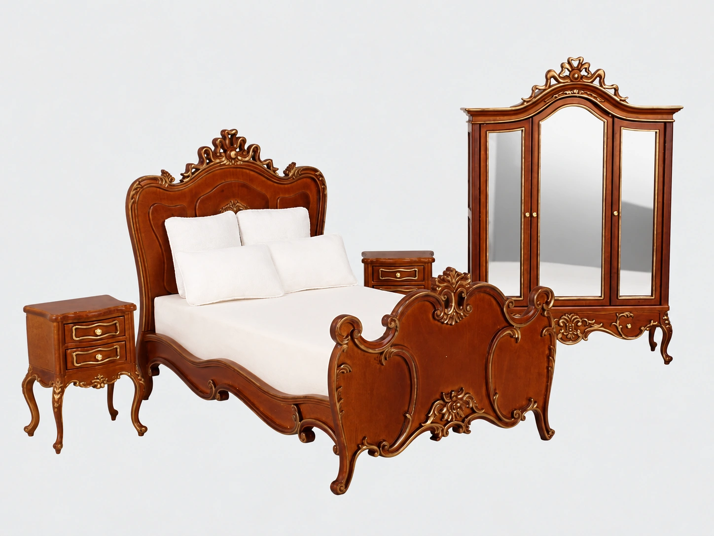 Ensemble de chambre baroque Yiyuan avec armoire à miroirs à l’échelle 1:12
