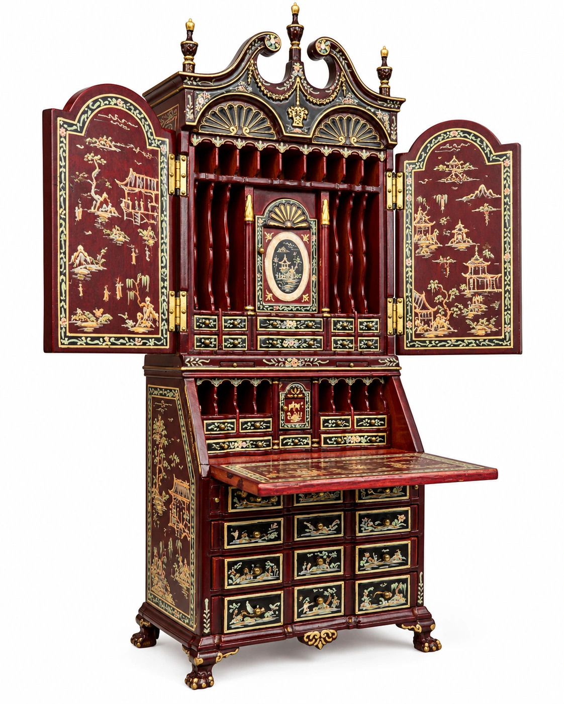 Bureau de collection miniature de style chinoiserie, ouvert